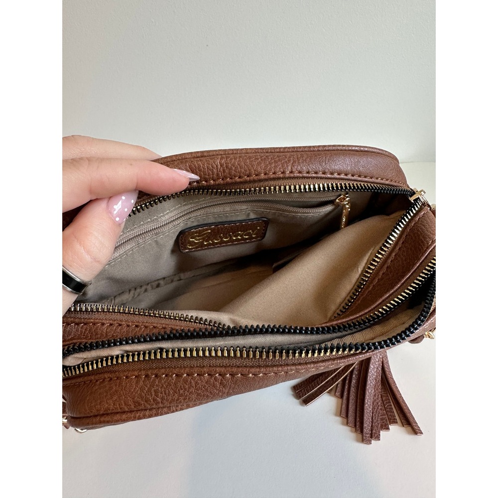 Gussaci Brown Pebbled Faux Leather Crossbody Camera Bag with Tassel Accent - Picture 10 of 10
